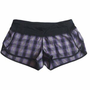 Lululemon Run Speed Purple Plaid speed up shorts Sz 8